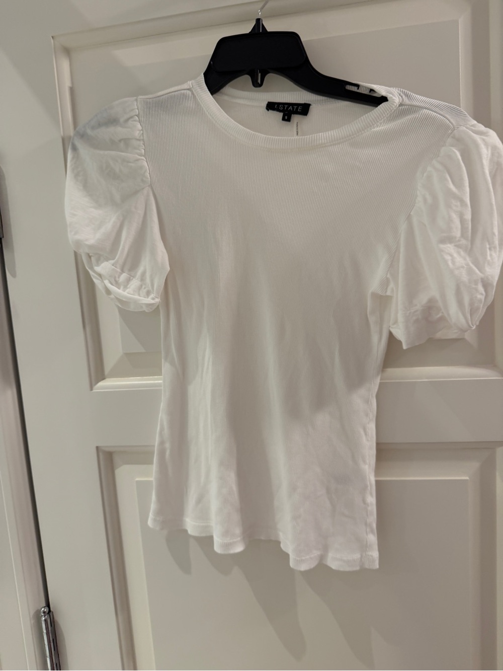 1. State White Puff Sleeve Ribbed Tee
